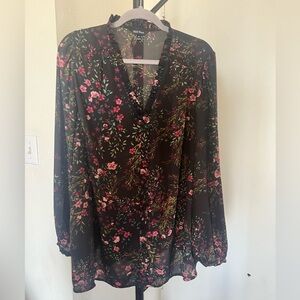 Well Worn Black Floral Long Sleeve Blouse